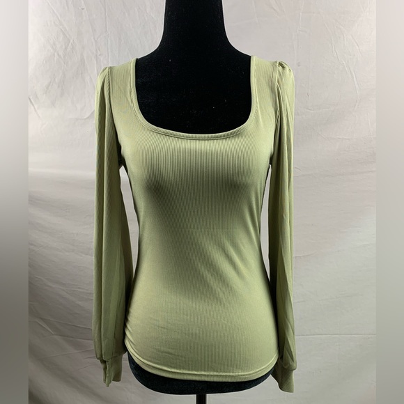 Khaki Green Long Sleeved  Ribbed Tee - Picture 7 of 7
